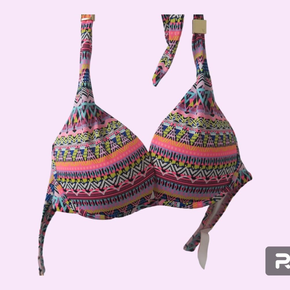 Victoria's Secret the hottie halter geometric aztec halter bikini top with jewel